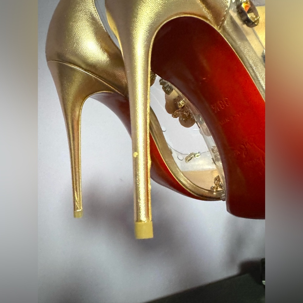 Christian Louboutin Clear Degraqueen Rose Gold Jeweled PVC Pointed-Toe Pumps - Picture 14 of 17